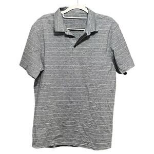 Lululemon Propel Polo Shirt •Men S• Grey Blue Striped Golf Polo Shirt Stretch